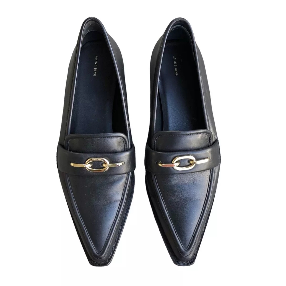 anine bing selma loafer 40 black with gold hardware